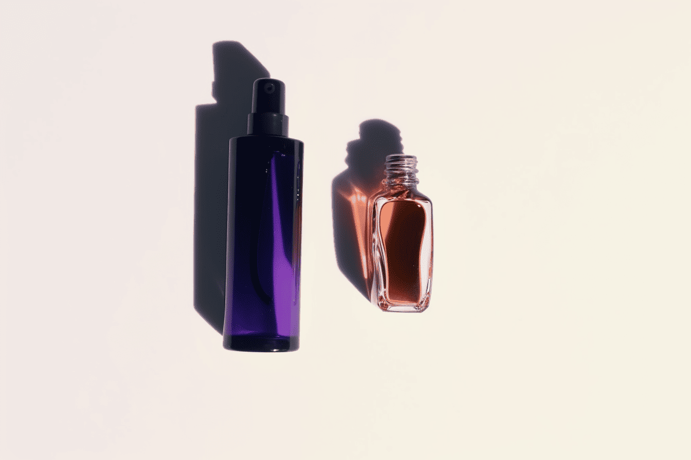 Minimalist perfume bottles with artistic shadows