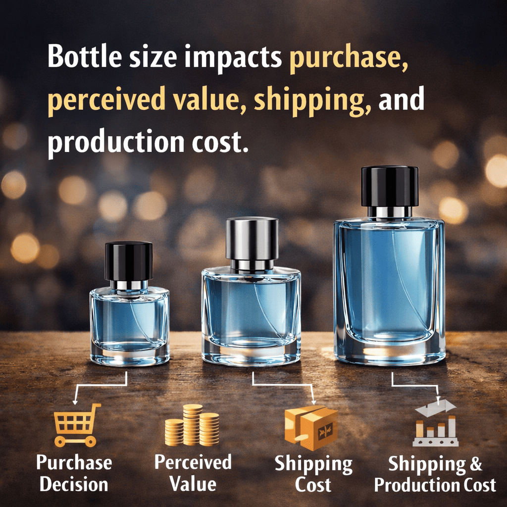 different perfume bottle sizes on display