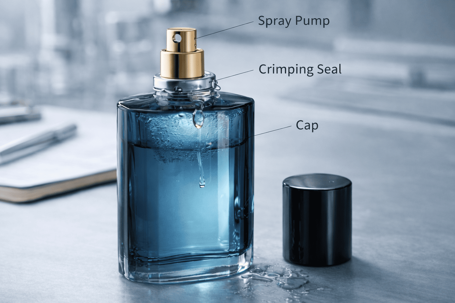 perfume pump and crimp sealing