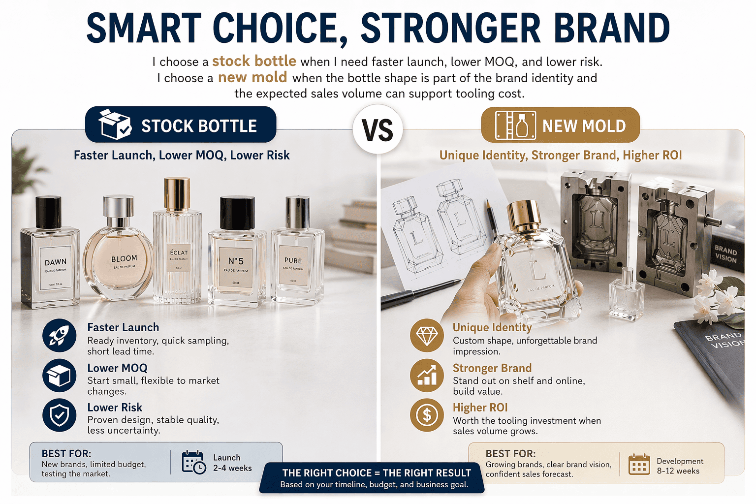 stock bottle vs custom mold perfume bottle