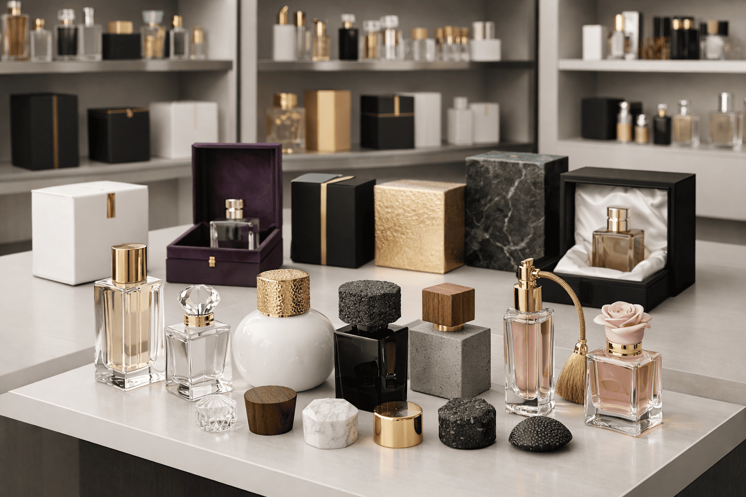 Guangzhou high-end perfume packaging and custom cap sourcing