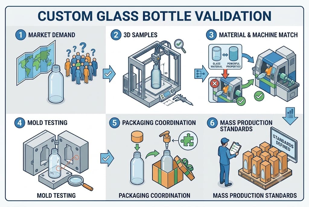 Custom glass bottle molding process and quality inspection
