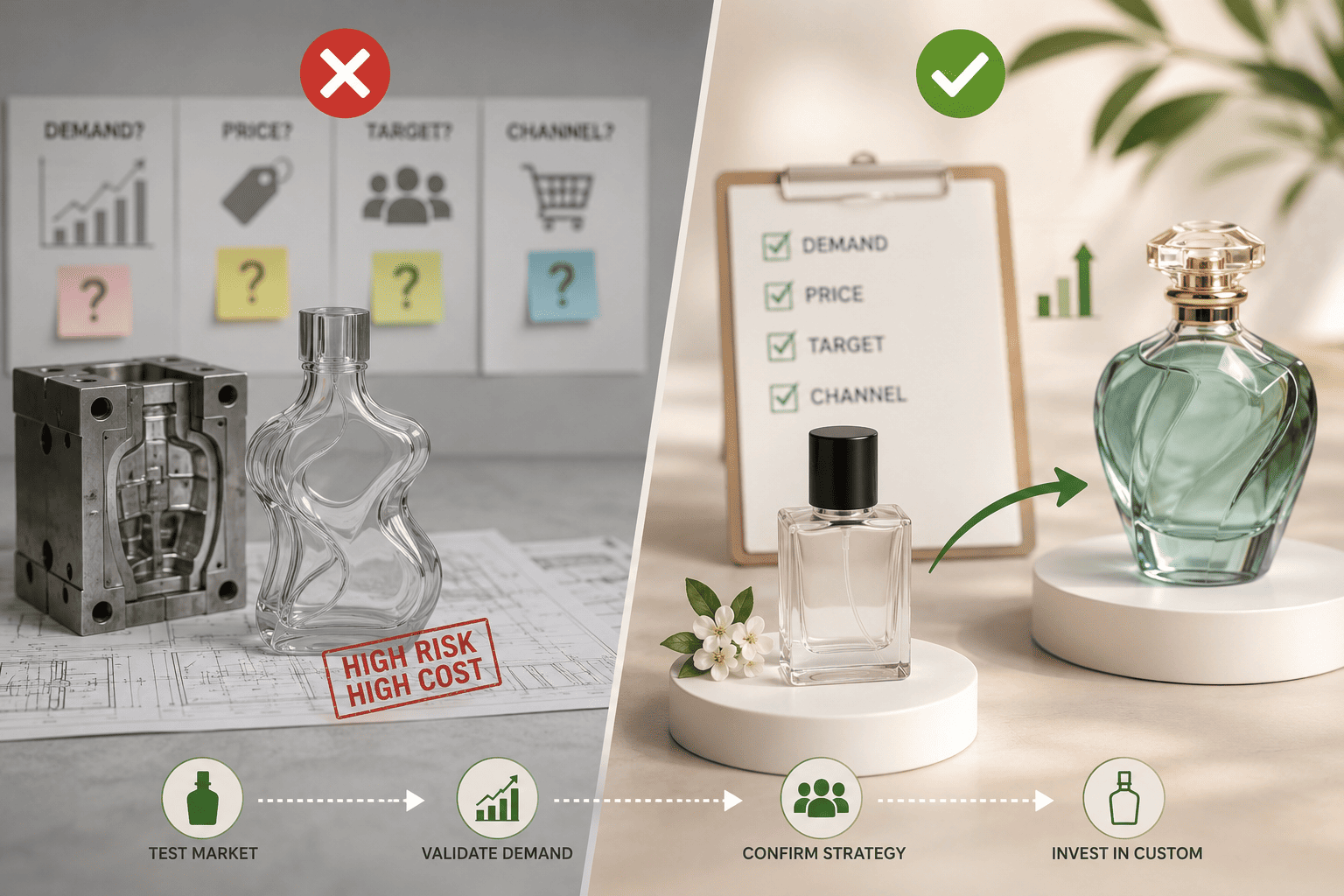 Perfume brand market validation before bottle molding