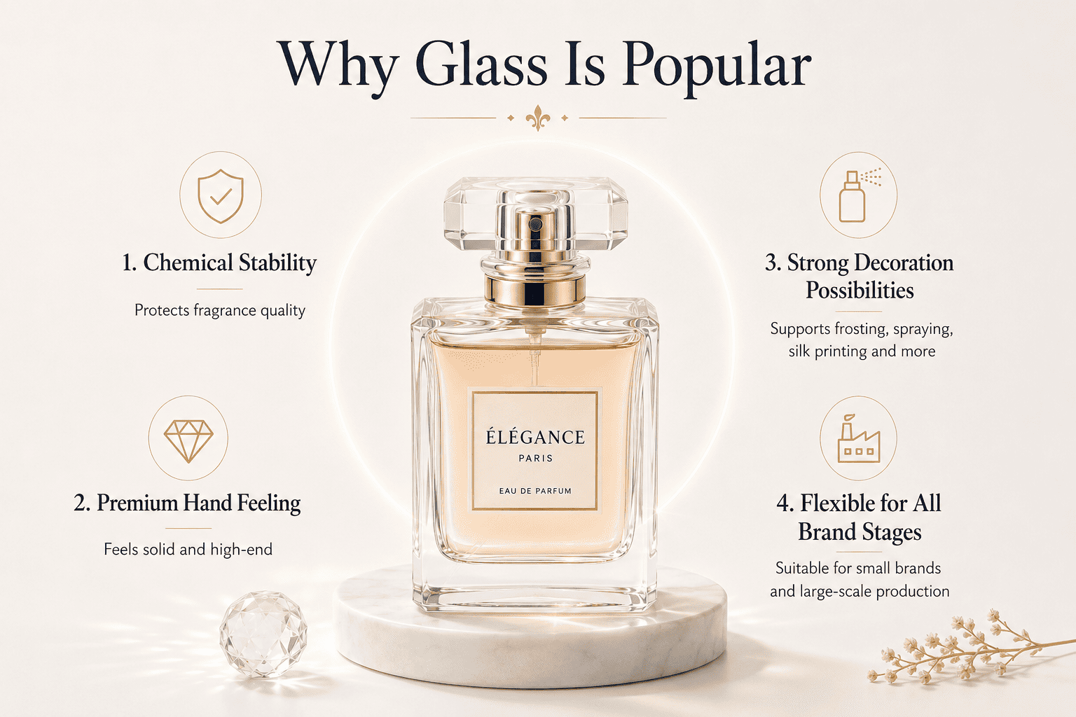 Luxury glass perfume bottle with decoration techniques