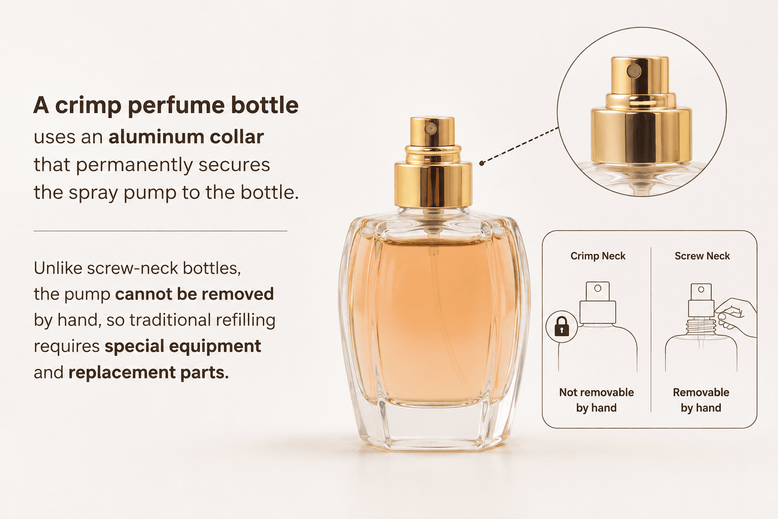 Crimp perfume bottle structure