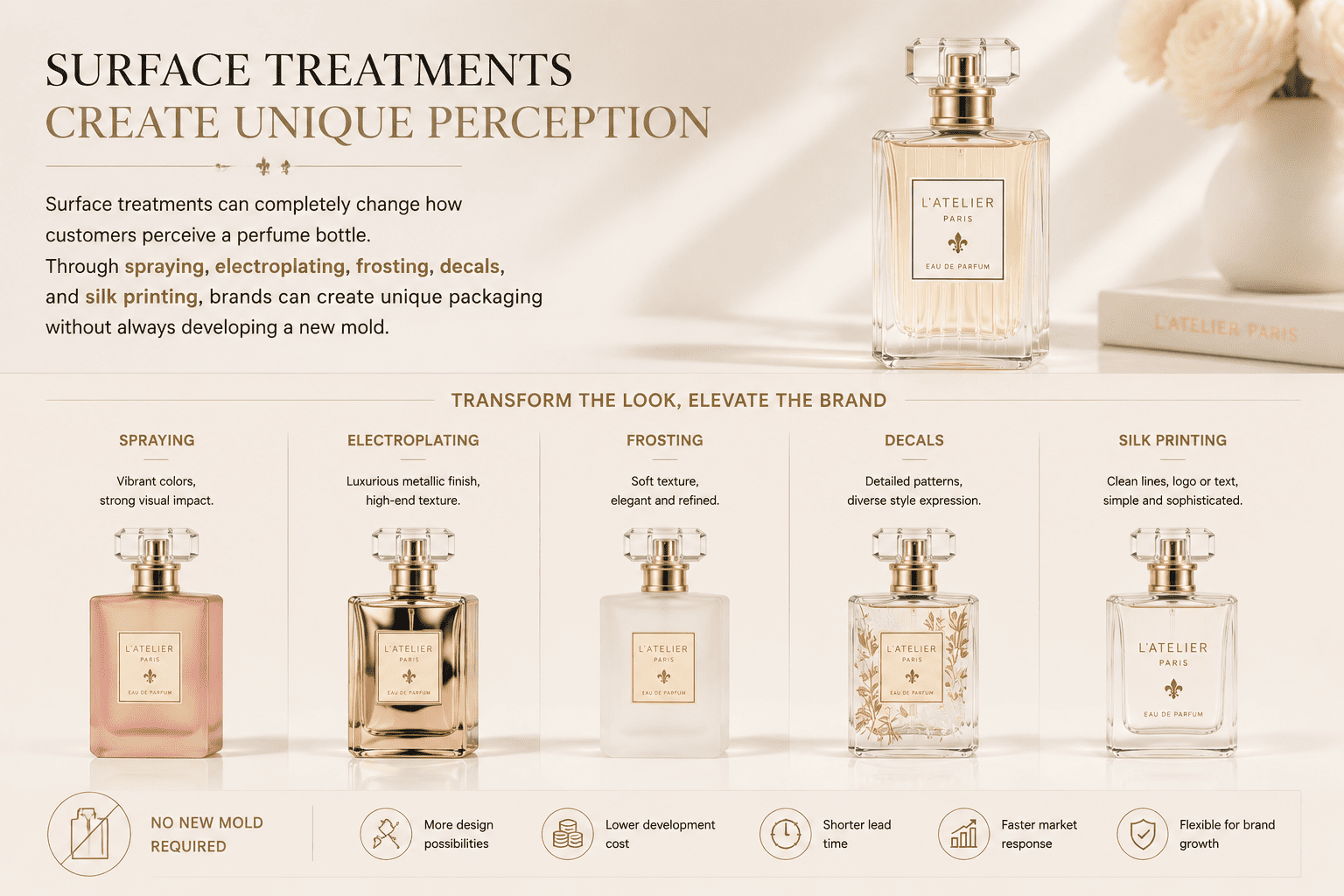 Perfume bottle surface finishing techniques