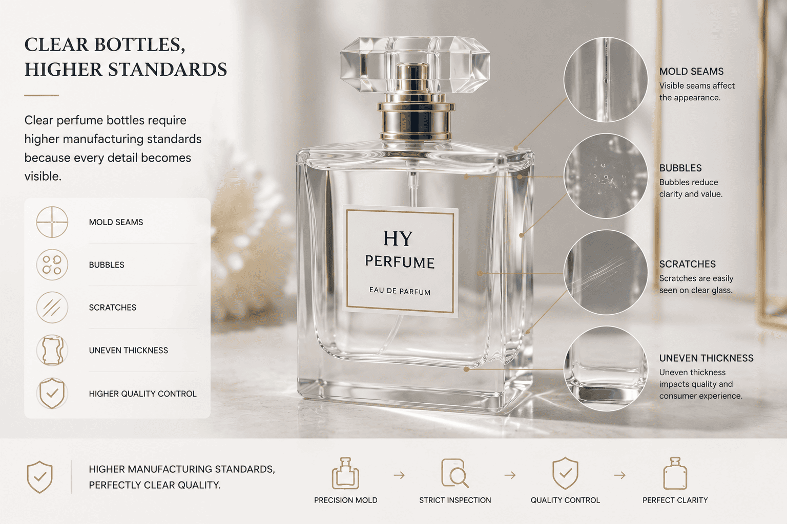 Transparent glass perfume bottle inspection