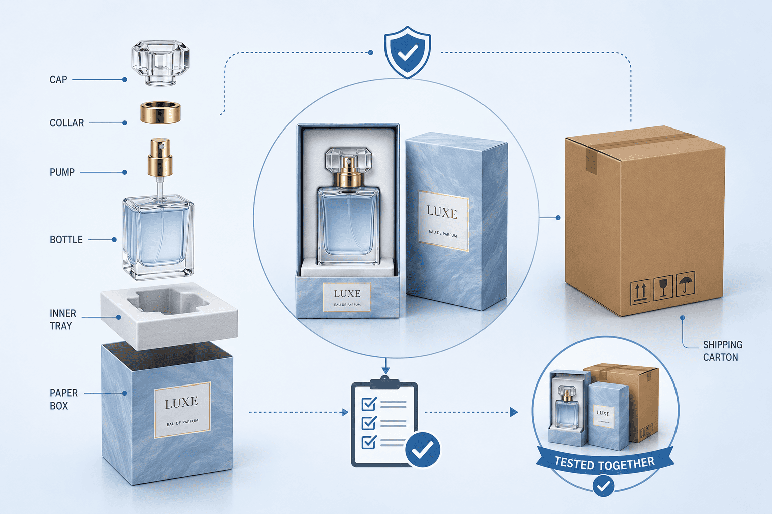 Complete perfume packaging compatibility test