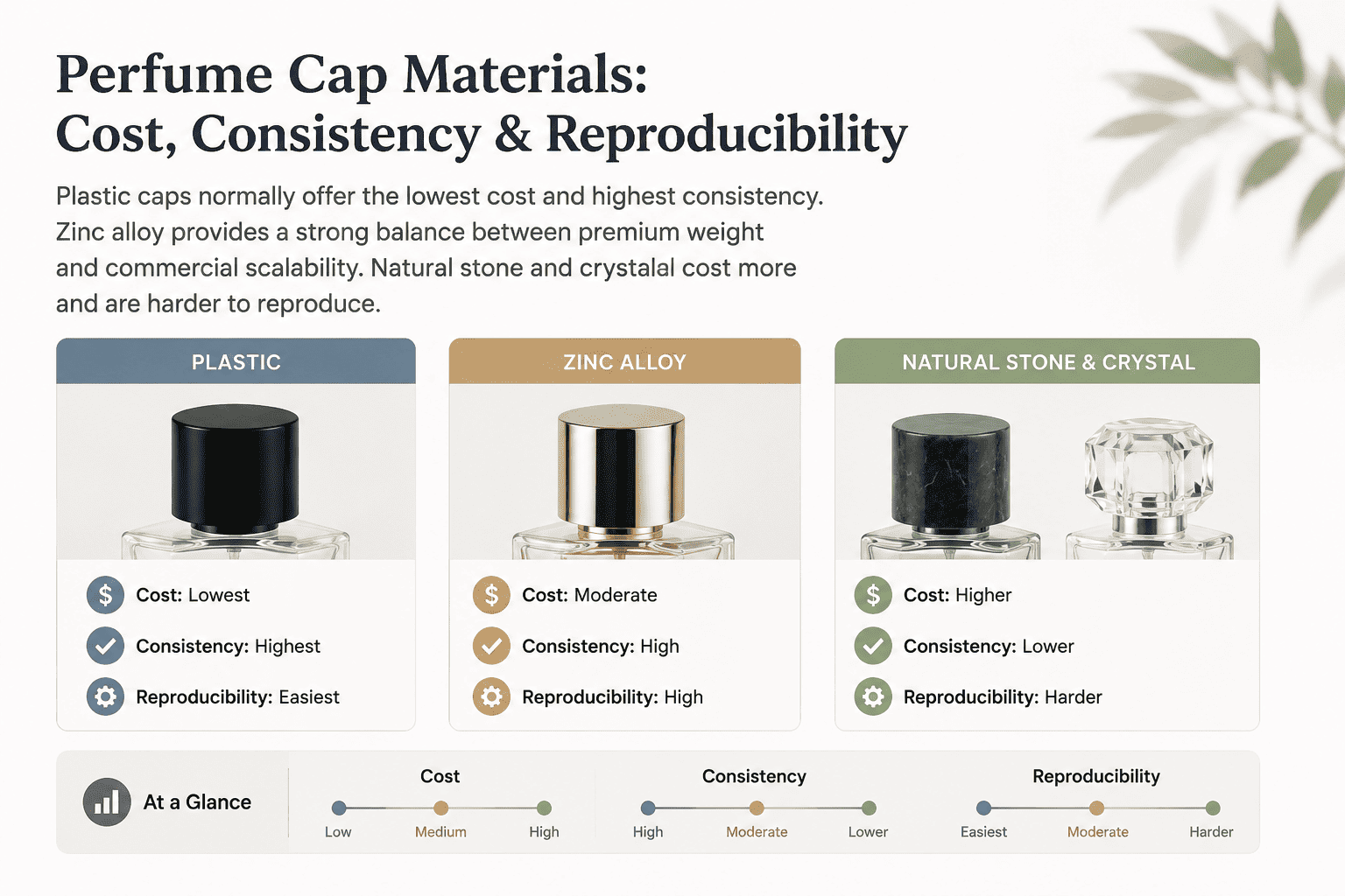 perfume bottle cap material cost comparison