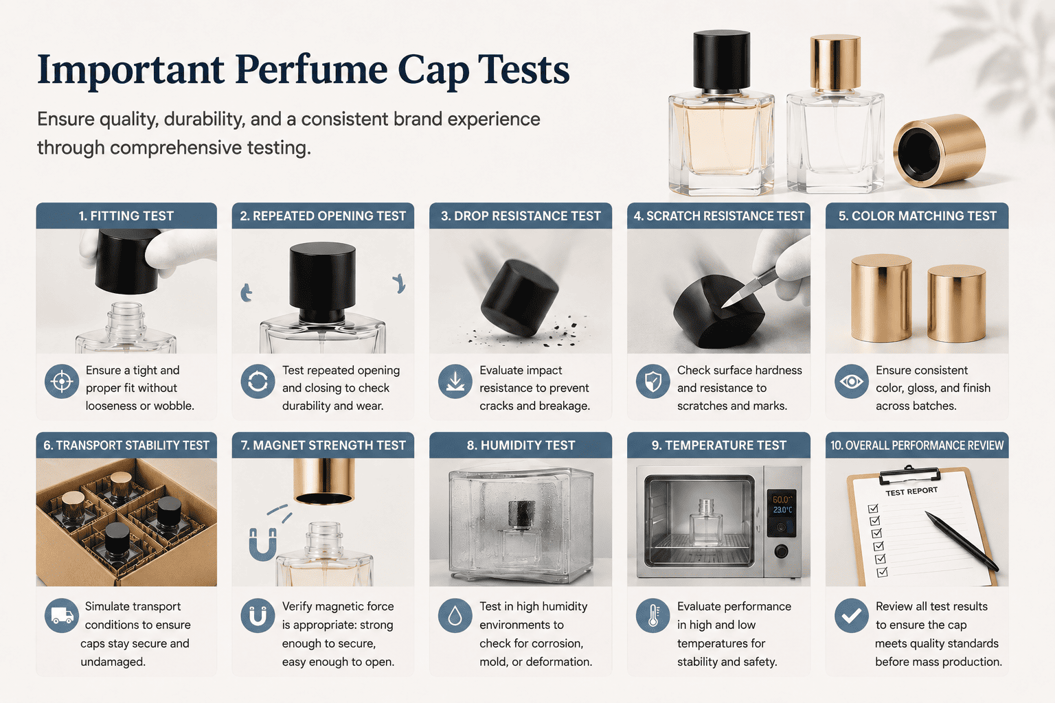perfume bottle cap quality tests