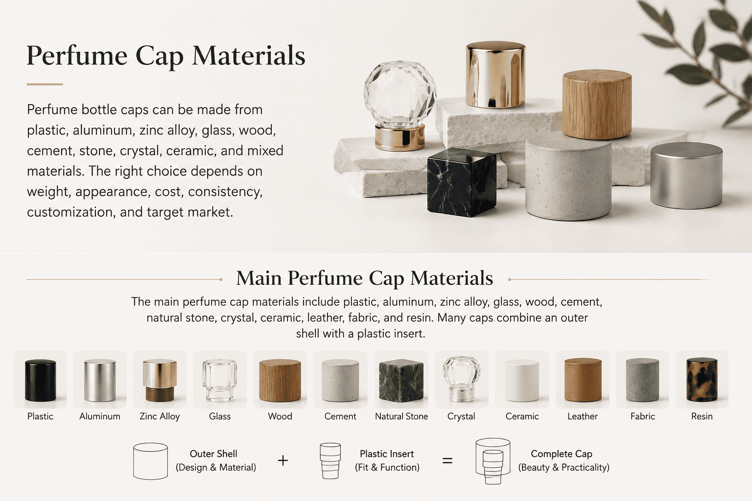 common perfume bottle cap materials