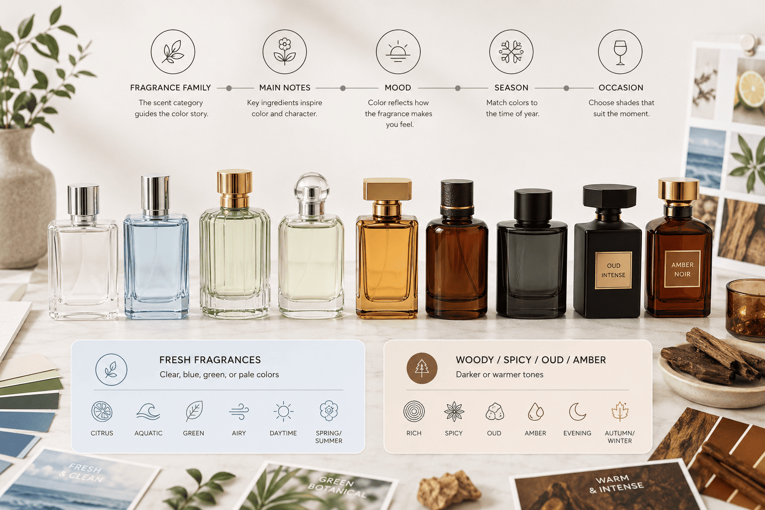 perfume bottle colors by fragrance family