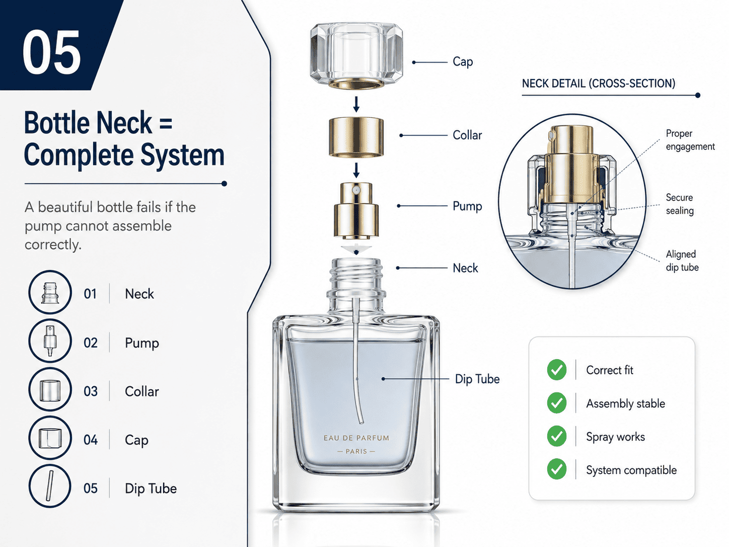perfume bottle pump neck cap development