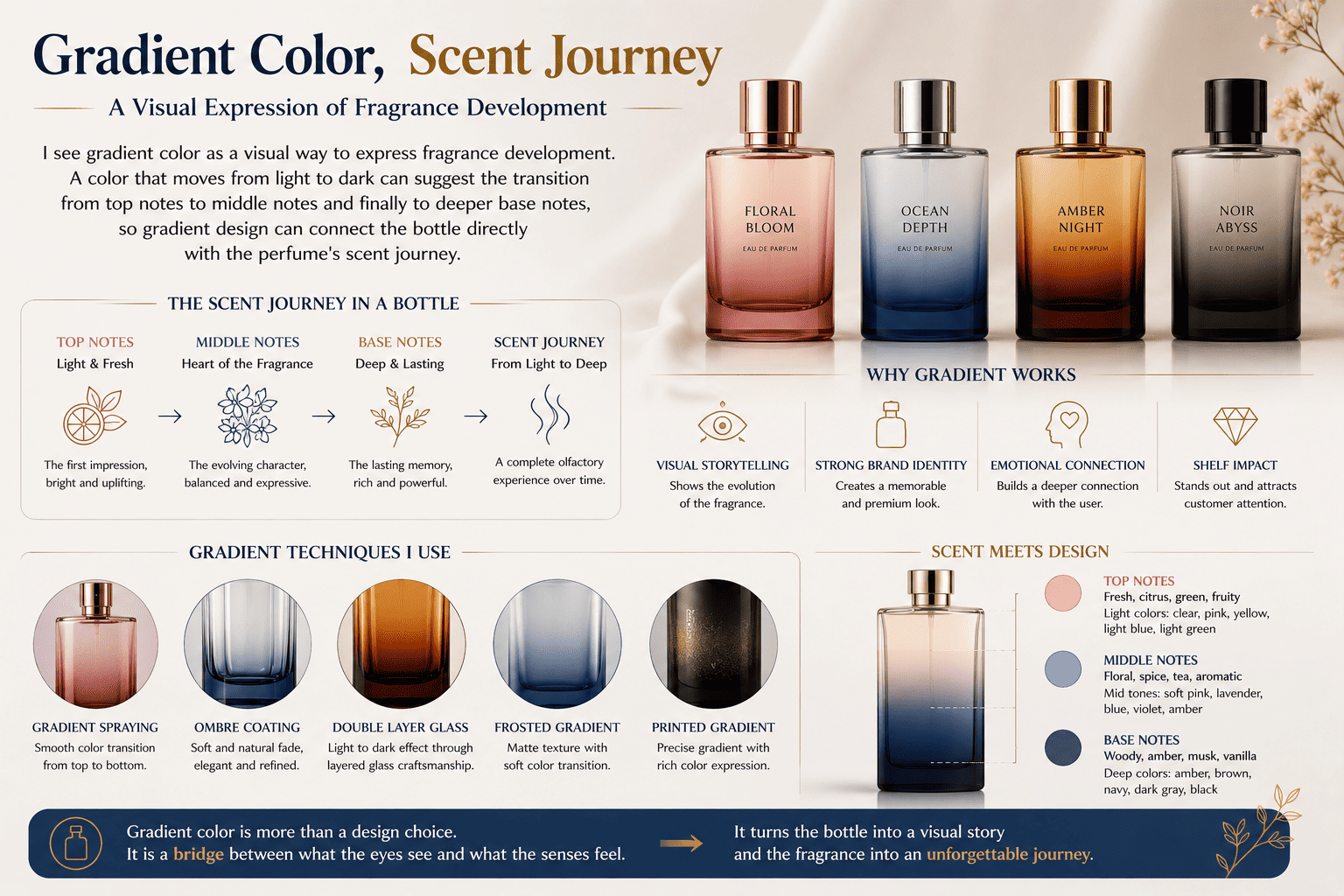 gradient perfume bottle and fragrance notes