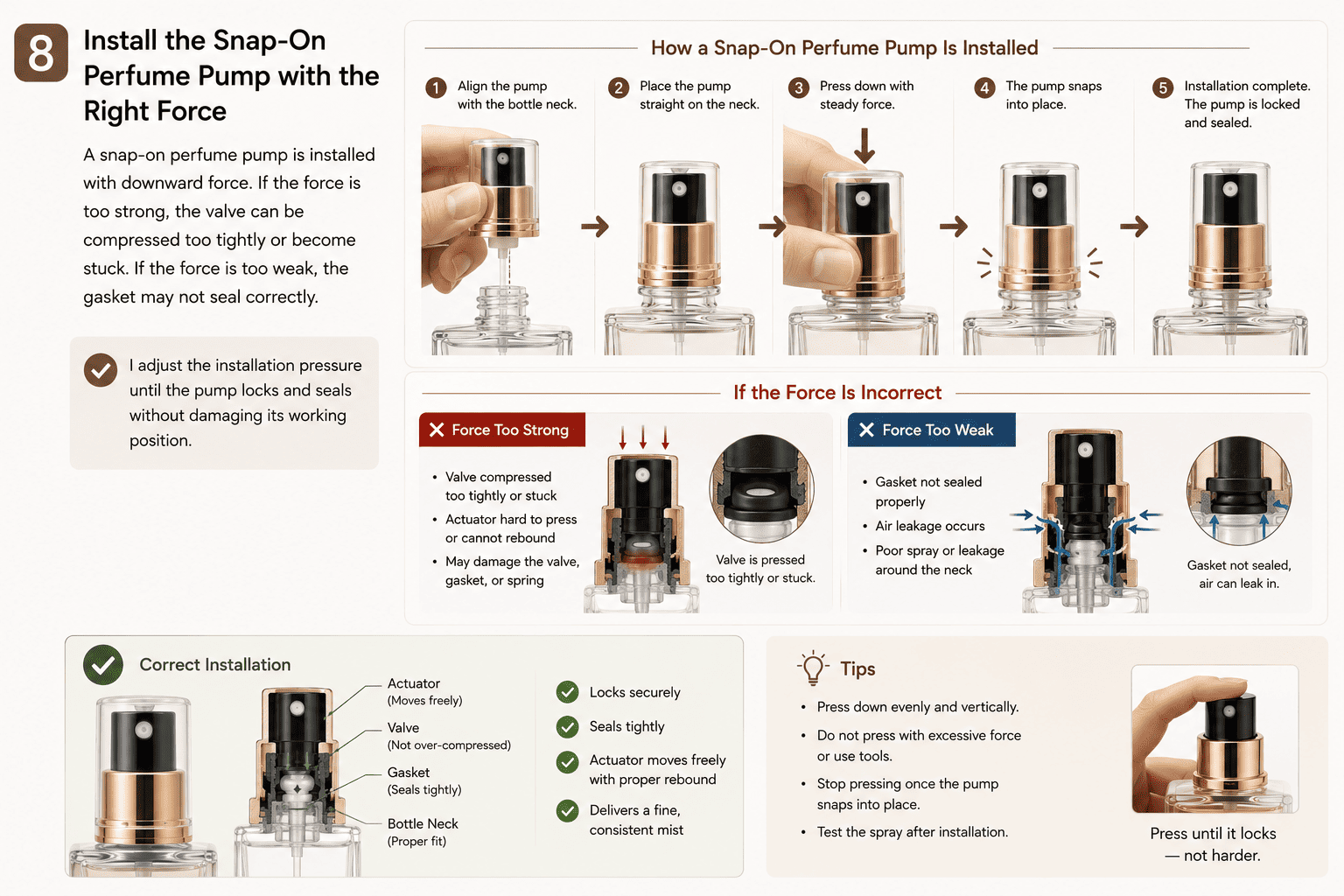 snap on perfume pump installation pressure
