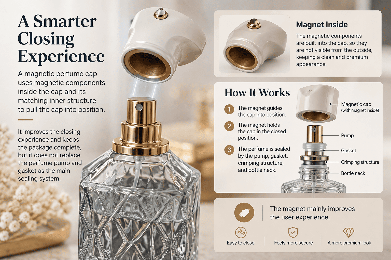magnetic perfume bottle cap closing