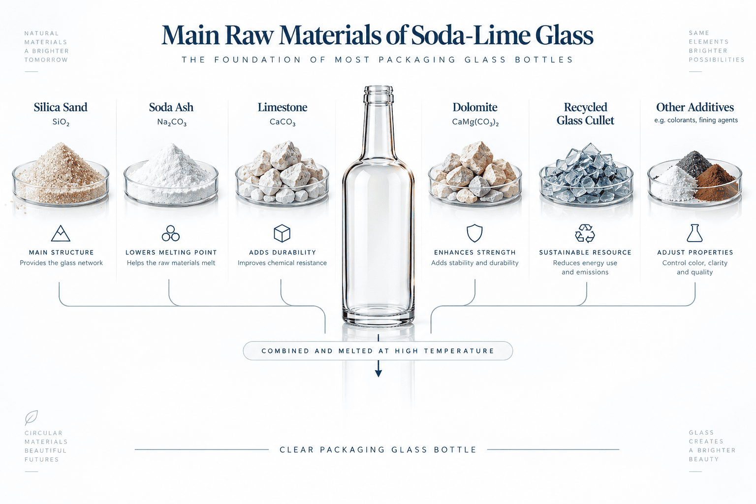 glass bottle raw materials silica soda ash limestone cullet
