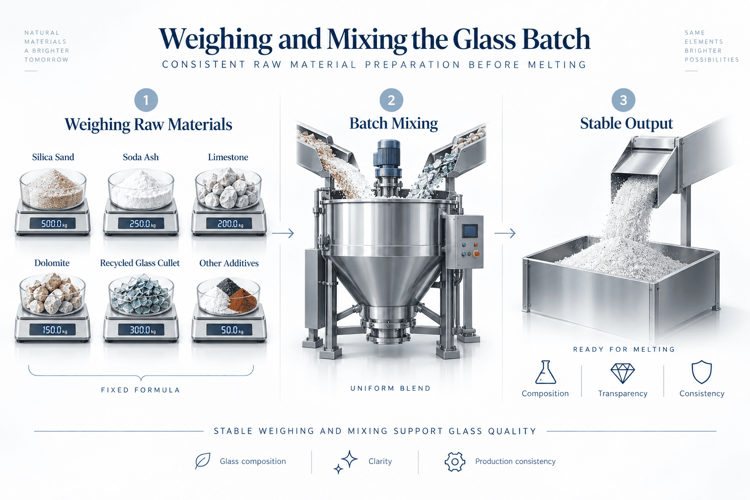 glass batch preparation before furnace