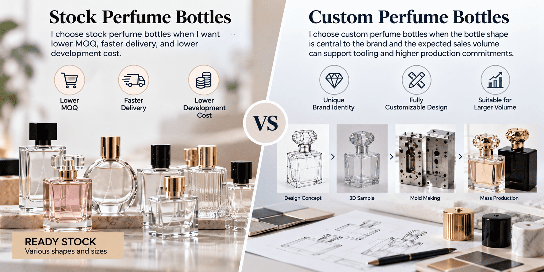 stock perfume bottles vs custom perfume bottles