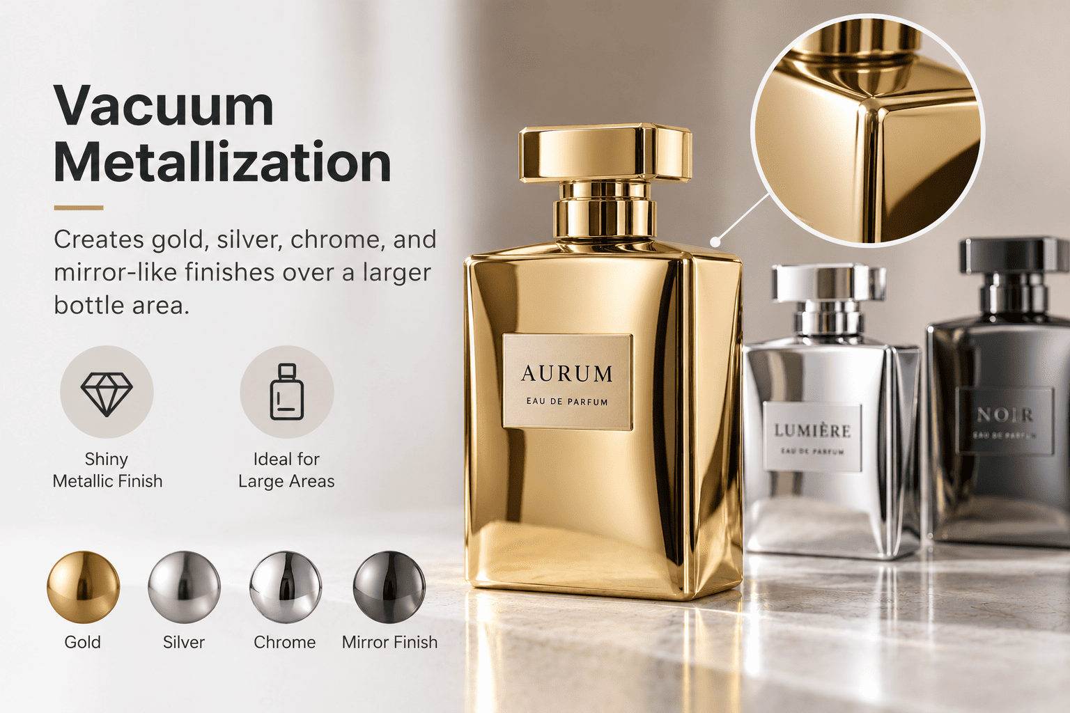 metallic gold perfume bottle vacuum metallization