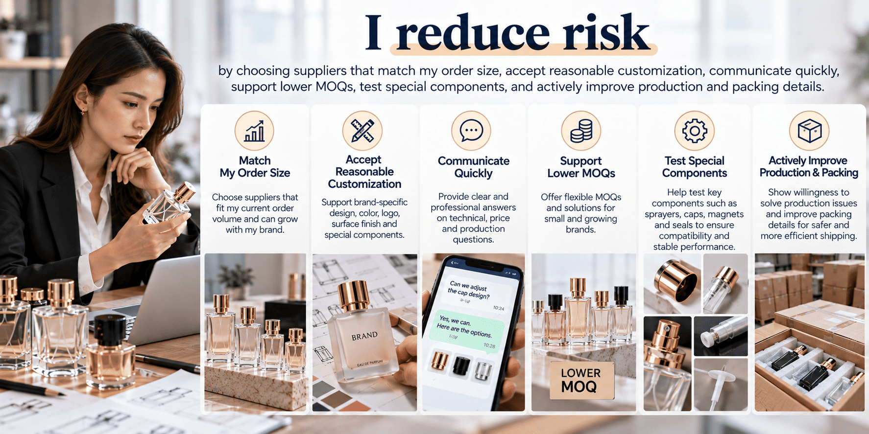 low MOQ perfume bottle packaging for niche fragrance brands