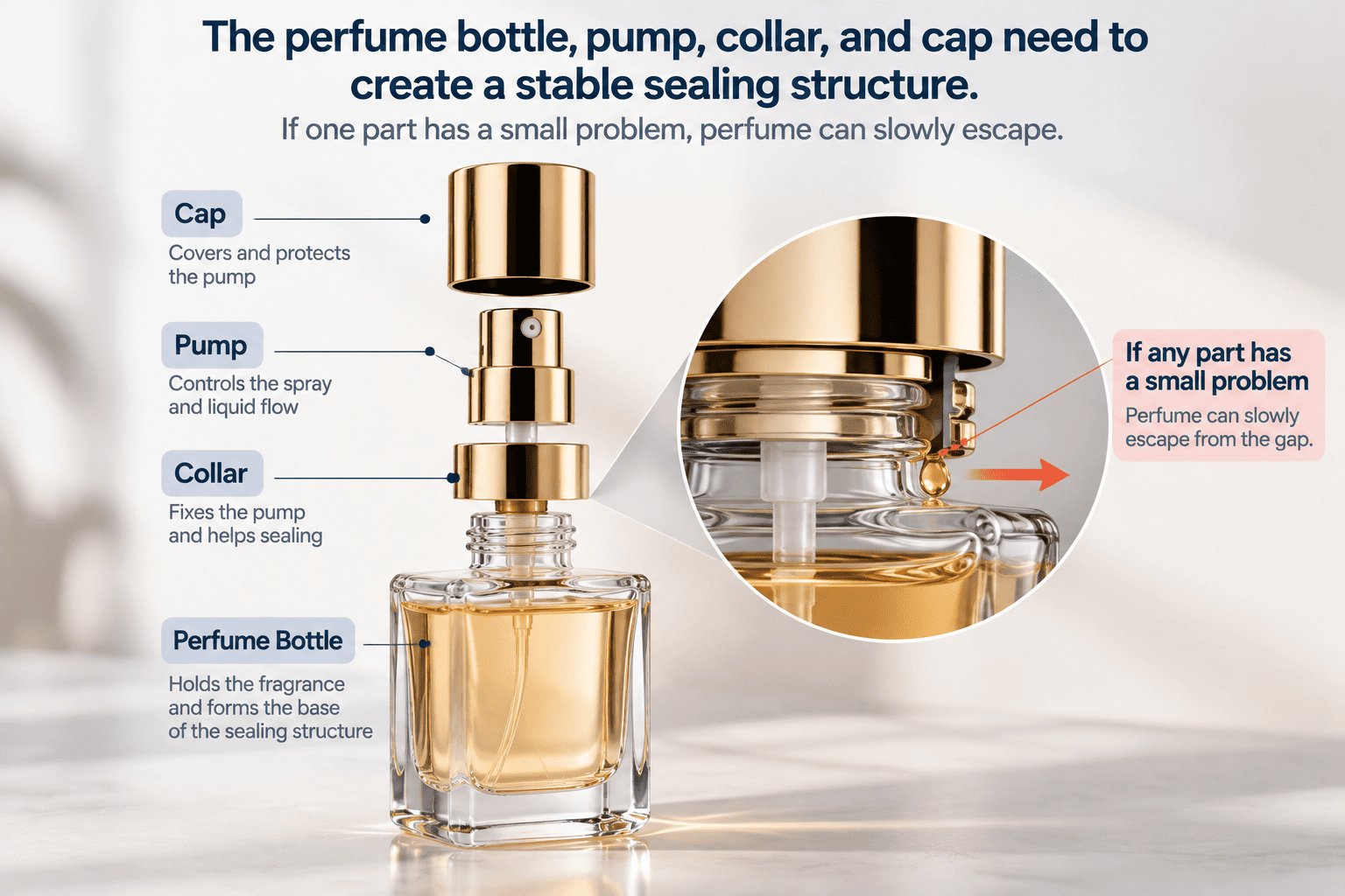 perfume bottle pump sealing structure and fragrance packaging components