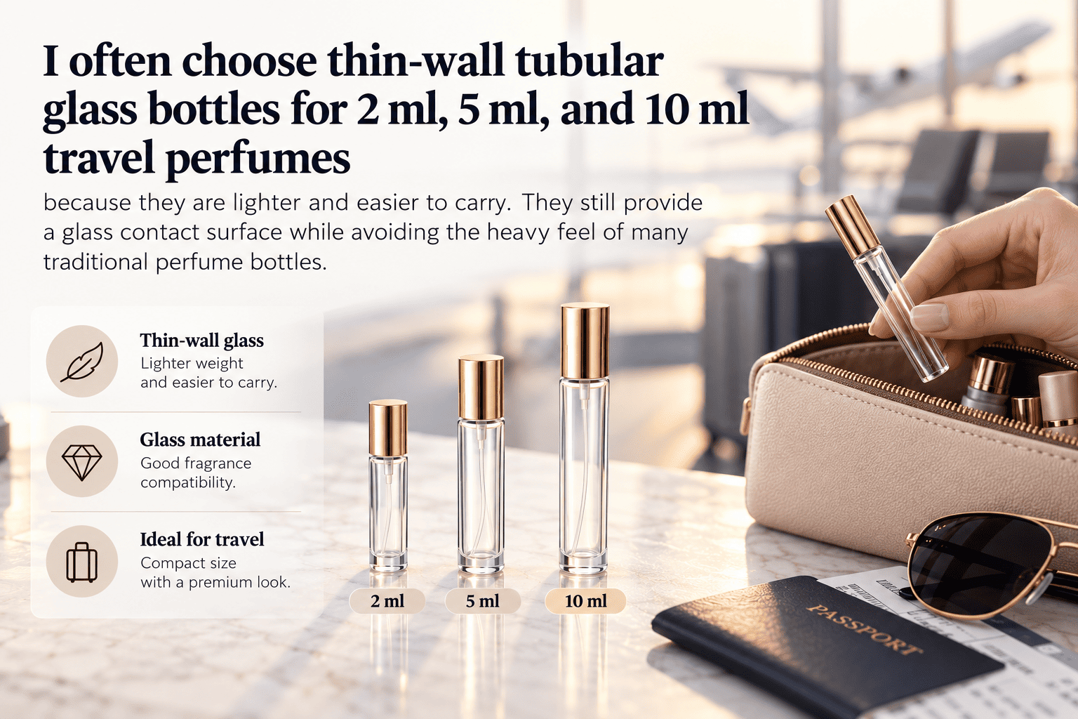 thin wall tubular glass travel perfume bottle