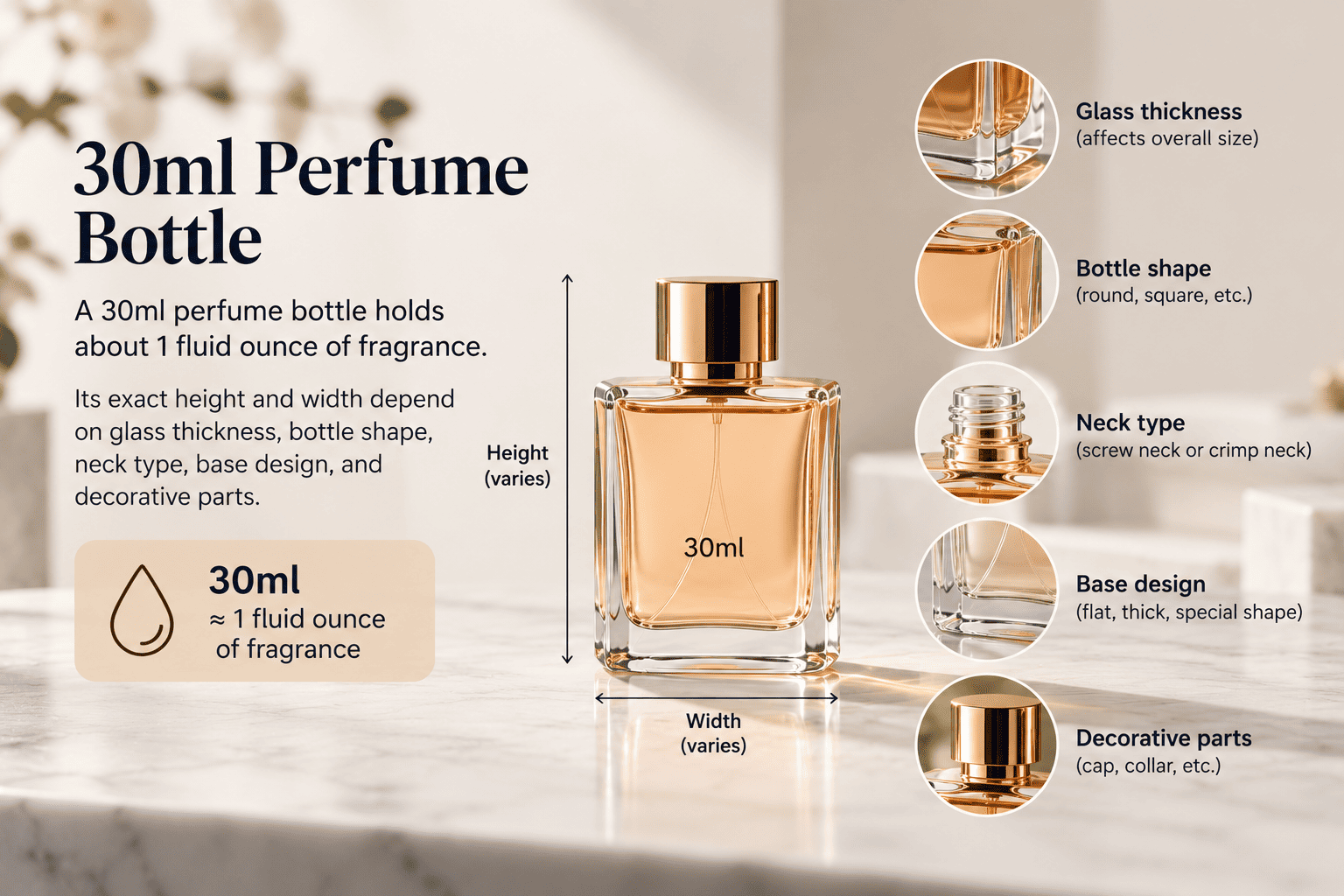 30ml perfume bottle size dimensions