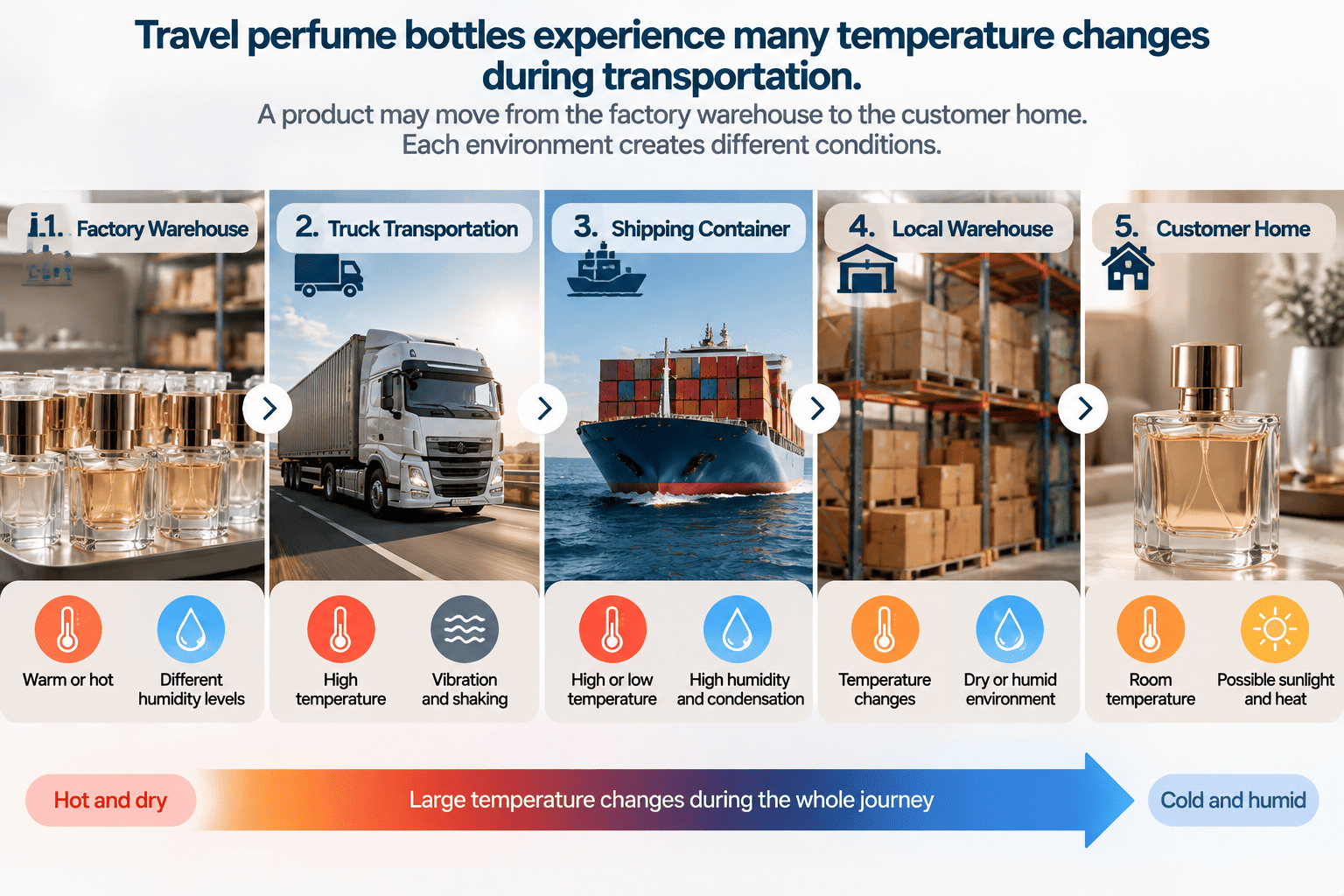perfume bottle transportation testing under different temperatures