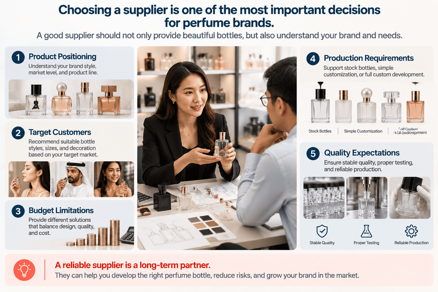 custom perfume glass bottle supplier and fragrance packaging development